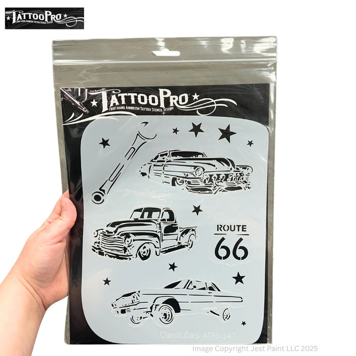 Tattoo Pro 147 - Body Painting Stencil - Classic Cars