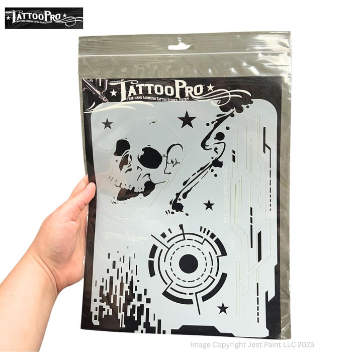 Tattoo Pro 122 - Body Painting Stencil - Electro Skull