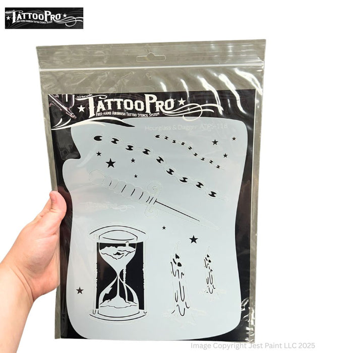 Tattoo Pro 118  - Body Painting Stencil - Hourglass & Dagger