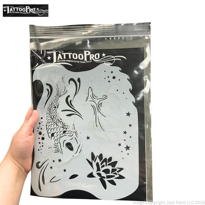 Tattoo Pro 102  - Body Painting Stencil - Koi & Lotus