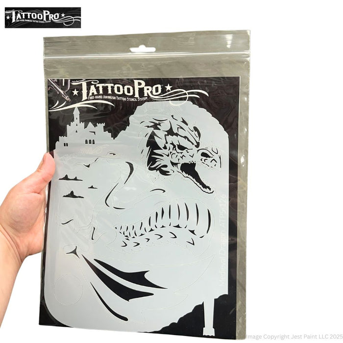 Tattoo Pro 126  - Body Painting Stencil - Medieval Dragon