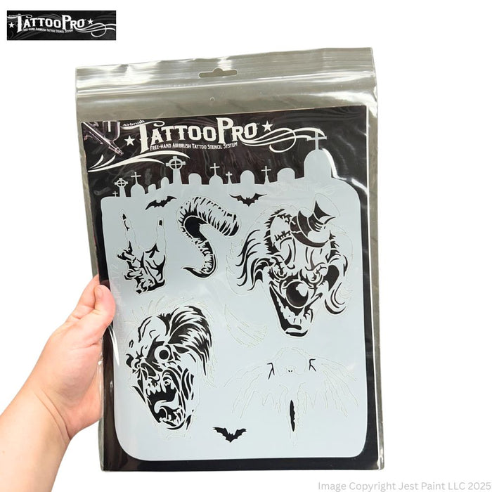Tattoo Pro 172 | Air Brush Body Painting Stencil - Nightmare ( Scary Clowns )