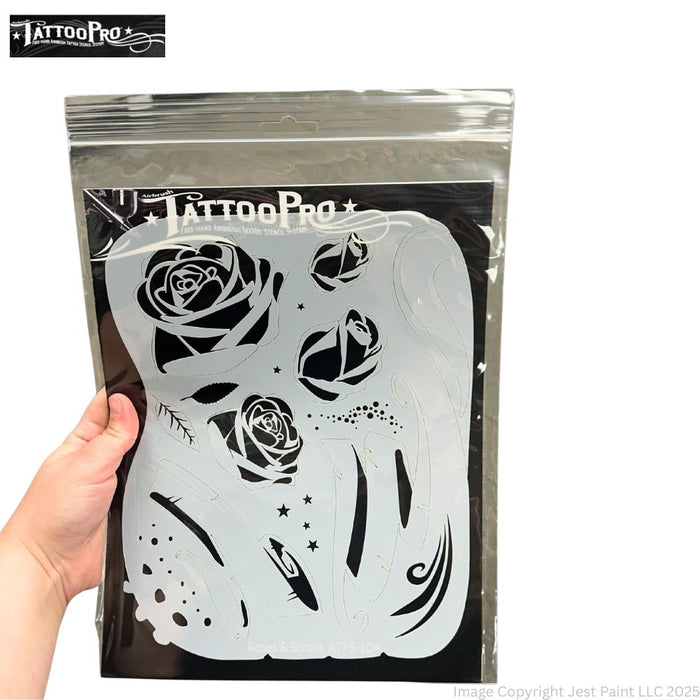 Tattoo Pro 104  - Body Painting Stencil - Roses and Scrolls