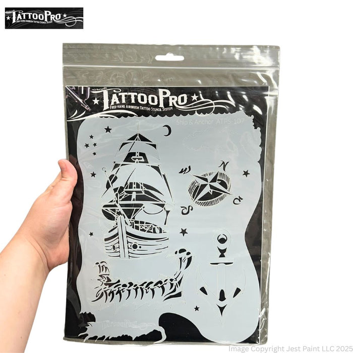 Tattoo Pro 107  - Body Painting Stencil - Ship and Anchor