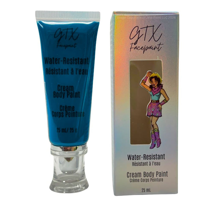 GTX Face Paint | Silicone Based Water Resistant Cream - Neon Texas Sky Blue 25ml Easy Squeezy Tube (SFX - Non Cosmetic)