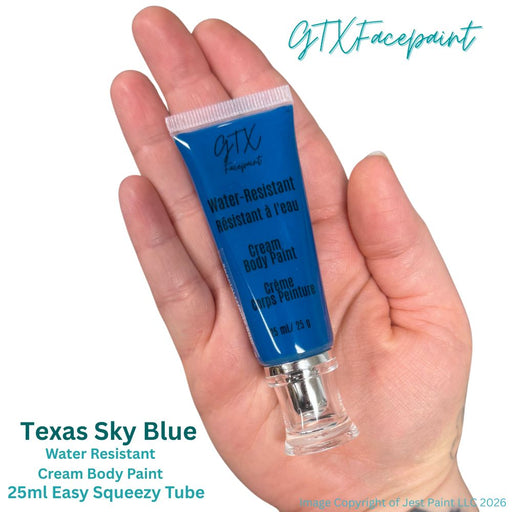 GTX Face Paint | Silicone Based Water Resistant Cream - Neon Texas Sky Blue 25ml Easy Squeezy Tube (SFX - Non Cosmetic)