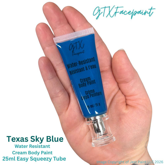 GTX Face Paint | Silicone Based Water Resistant Cream - Neon Texas Sky Blue 25ml Easy Squeezy Tube (SFX - Non Cosmetic)