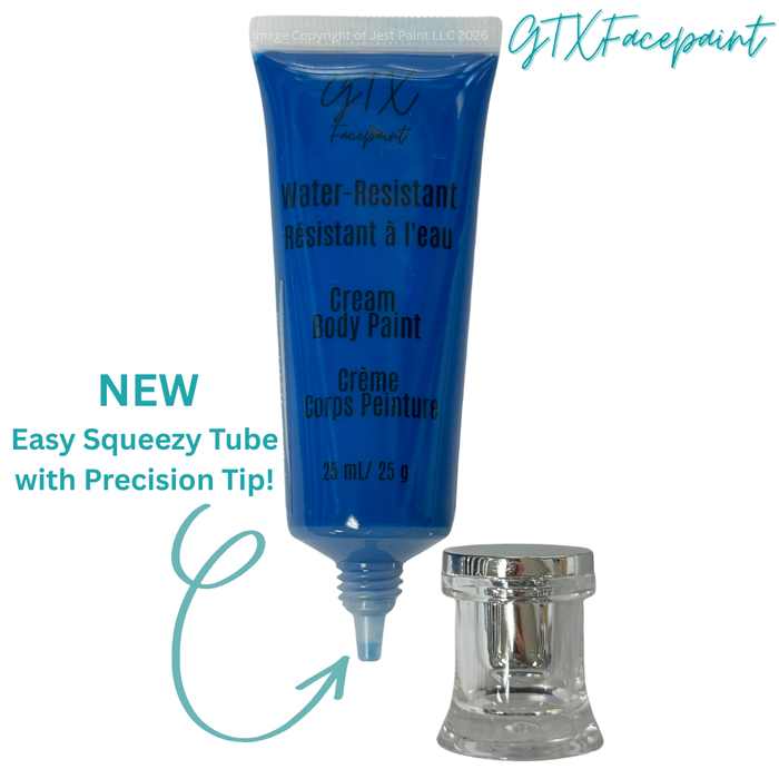 GTX Face Paint | Silicone Based Water Resistant Cream - Neon Texas Sky Blue 25ml Easy Squeezy Tube (SFX - Non Cosmetic)