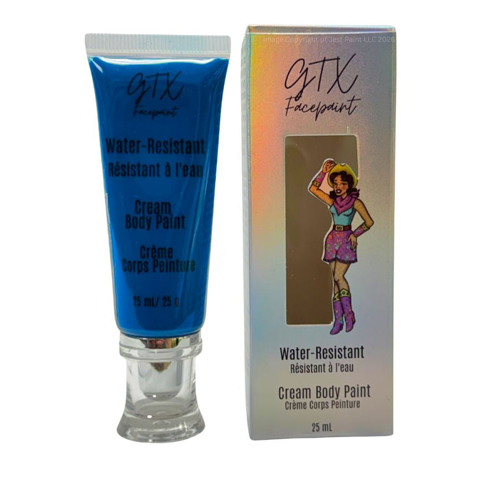 GTX Face Paint | Silicone Based Water Resistant Cream - Neon Texas Sky Blue 25ml Easy Squeezy Tube (SFX - Non Cosmetic)