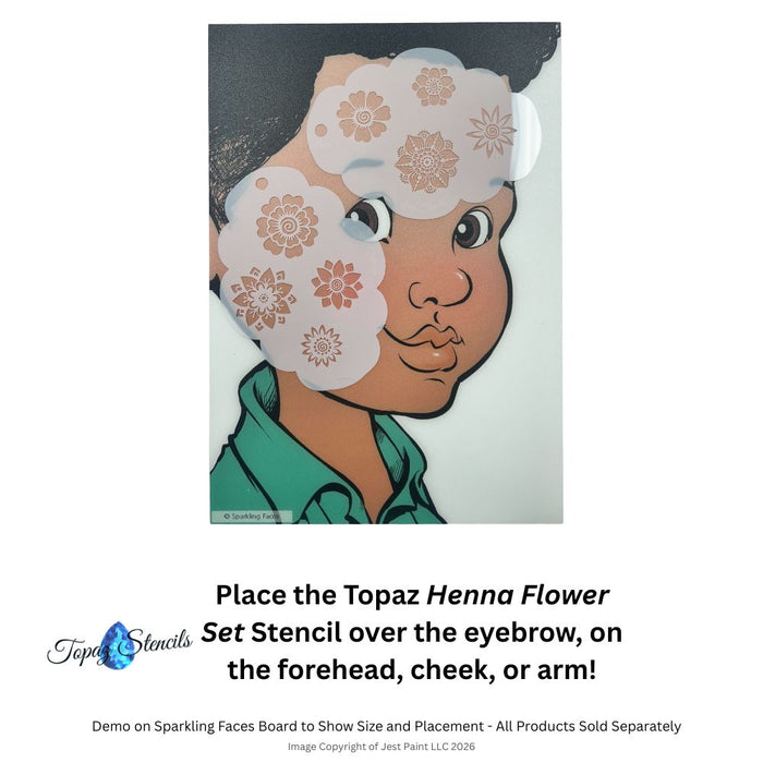 Topaz Stencils | Face Painting Stencil - Henna Flower Set (01304)