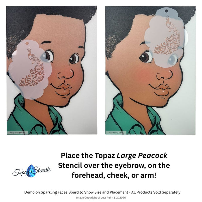 Topaz Stencils | Face Painting Stencil - Large Peacock  (0852)