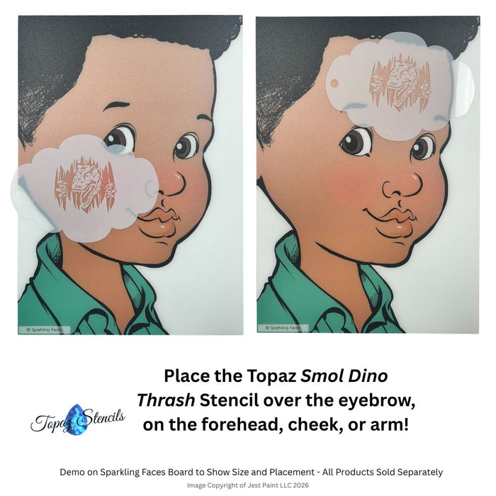 Topaz Stencils | Face Painting Stencil - Smol Dino Thrash (01903)