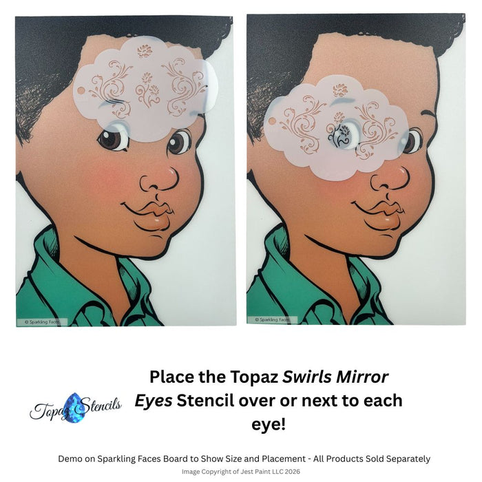 Topaz Stencils | Face Painting Stencil - Swirls Mirror Eyes (0328)