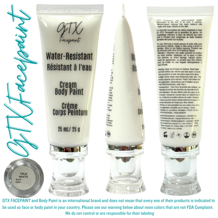 GTX Face Paint | Silicone Based Water Resistant Cream - True White - 25ml Easy Squeezy Tube