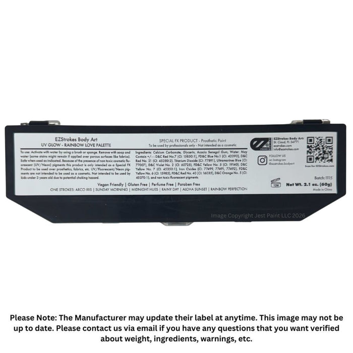 EZ STROKES by Susy Amaro | 1 Stroke Painting Palette | UV GLOW RAINBOW LOVE Palette  (SFX Non - Cosmetic)