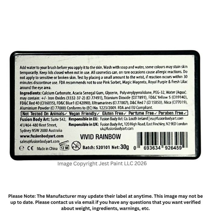 Fusion Body Art Face Paint | Split Cake - NEW Vivid Rainbow Cake by Leanne Courtney 30gr