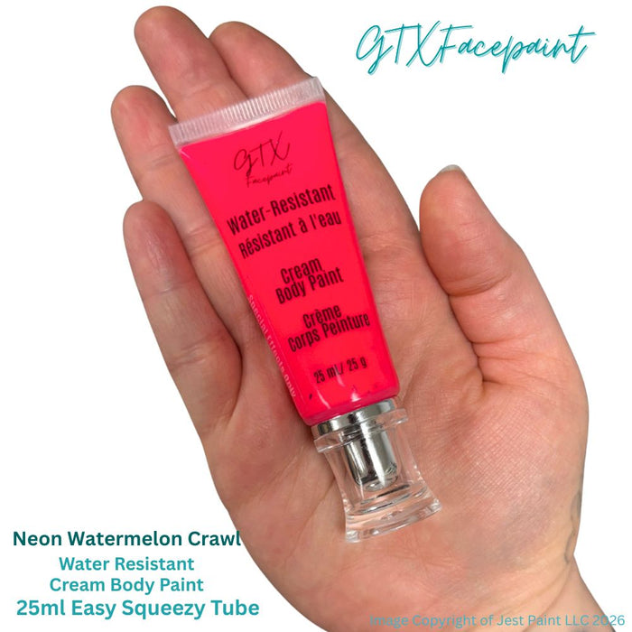 GTX  Paint | Silicone Based Water Resistant Cream - Neon Watermelon Crawl (Coral Pink)  25ml Easy Squeezy Tube  (SFX - Non Cosmetic)