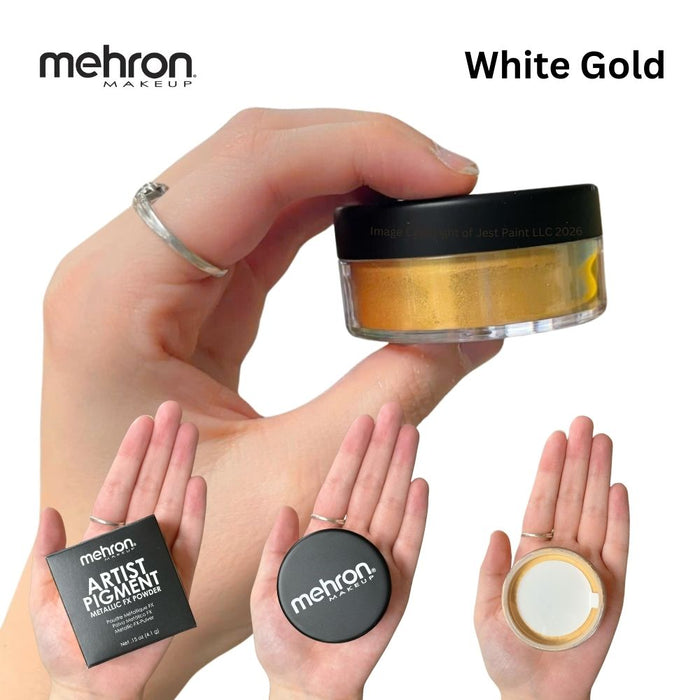 Mehron | Metallic FX Powder - Artist Pigment - WHITE GOLD - 0.15 oz / 4.1gr