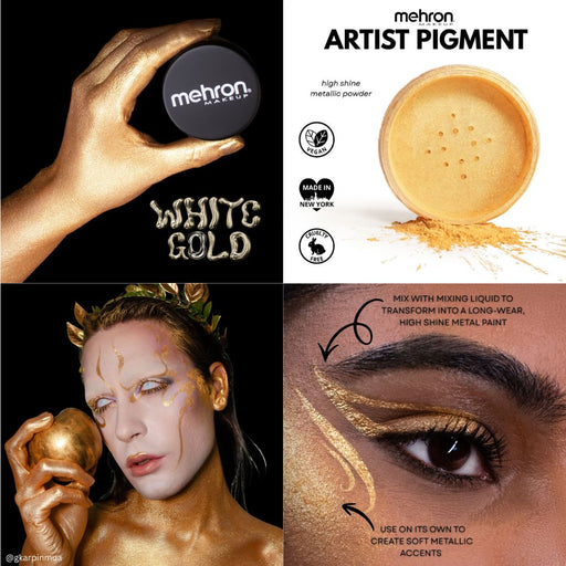 Mehron | Metallic FX Powder - Artist Pigment - WHITE GOLD - 0.15 oz / 4.1gr