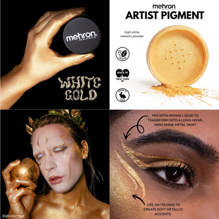Mehron | Metallic FX Powder - Artist Pigment - WHITE GOLD - 0.15 oz / 4.1gr