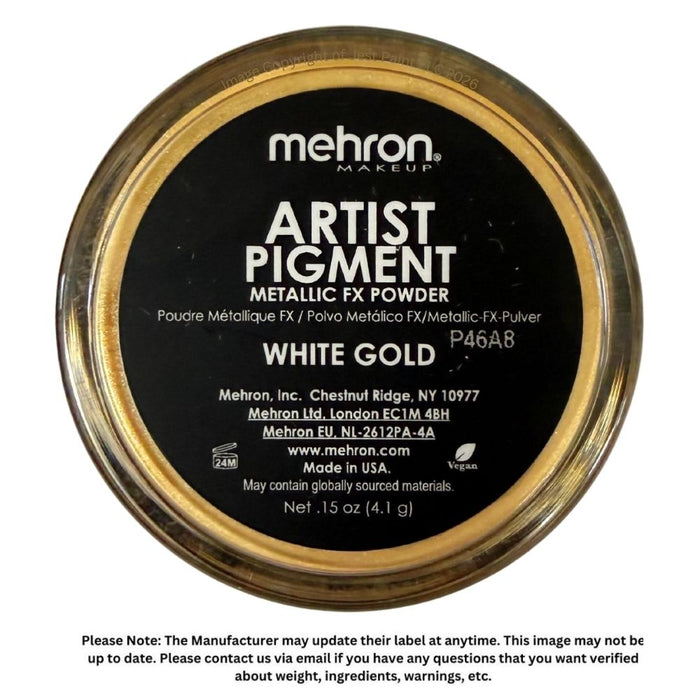 Mehron | Metallic FX Powder - Artist Pigment - WHITE GOLD - 0.15 oz / 4.1gr
