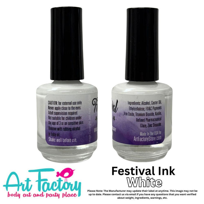 Art Factory | Alcohol Based Temporary Tattoo Ink - FESTIVAL INK - WHITE 15ml Bottle