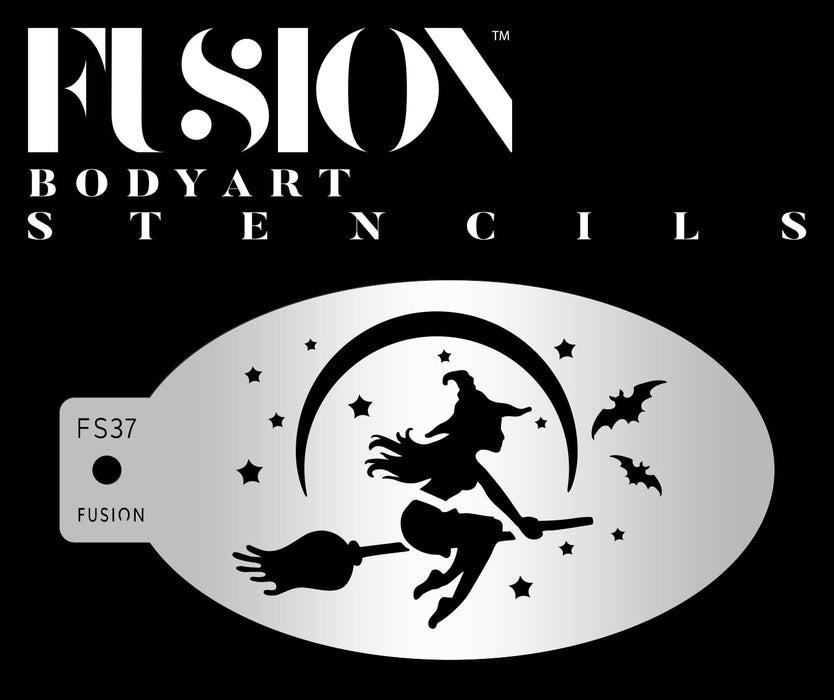 Fusion Body Art | Face Painting Stencil - Witch & Broomstick FS37