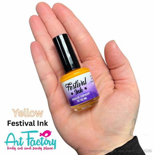 Art Factory | Alcohol Based Temporary Tattoo Ink - FESTIVAL INK - YELLOW -  15ml Bottle