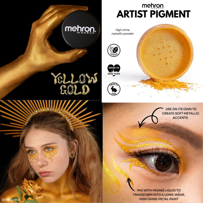 Mehron | Metallic FX Powder - Artist Pigment - YELLOW GOLD - 0.15 oz / 4.1gr
