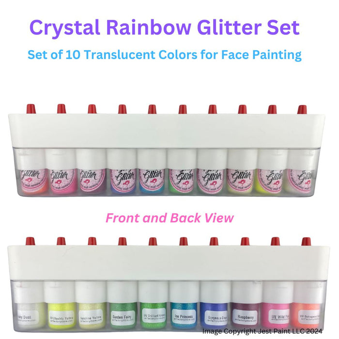 Art Factory | Glitter Set - 10 Poofer Bottles and Case - Rainbow Crystal Face Painting SHEER Glitter - #14