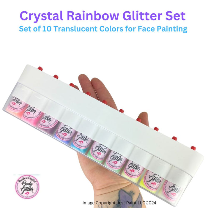 Art Factory | Glitter Set - 10 Poofer Bottles and Case - Rainbow Crystal Face Painting SHEER Glitter - #14