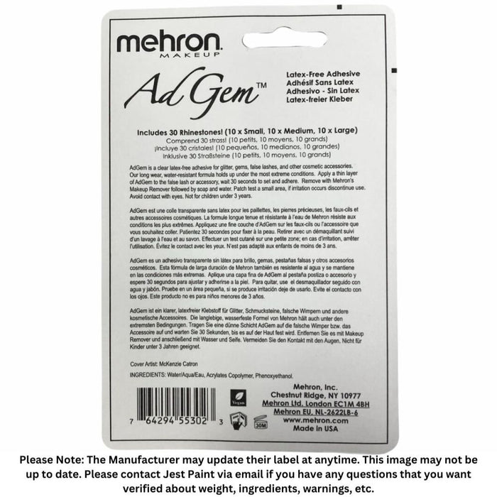 Mehron |  Washable Body Glue - Ad Gem - 5ml Tube with Gem Pack   #14.5