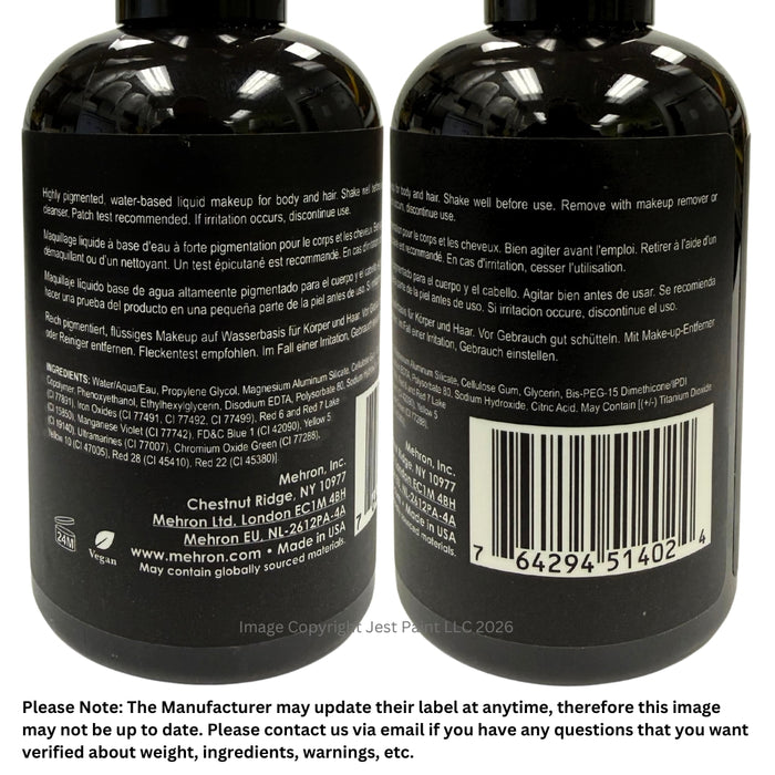 Mehron Water Based Liquid Makeup - Black - 4.5 oz