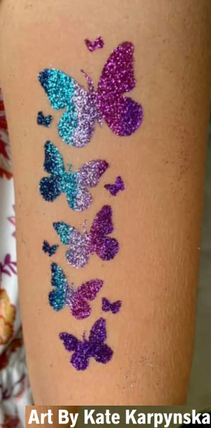 Art Factory | Glitter Tattoo Stencil - (172) Butterfly Splash - 5 Pack - #116