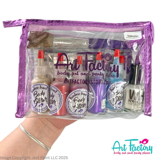 Art Factory | Pro Ink and Glitter Tattoo Kit w/ Twelve 1oz Poofs and 100 Stencils - NEW (7Z)
