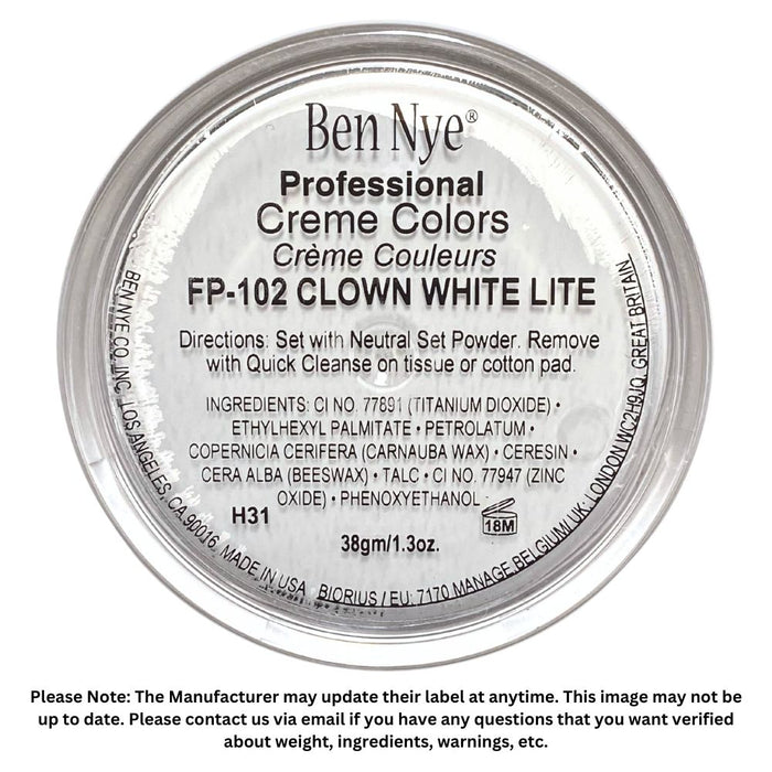 Ben Nye | Creme Colors Clown Makeup - (FP-102) Clown White Lite 1.3 oz