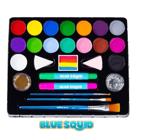 Blue Squid Face Painting Kit for Kids - 22 Color 160pcs Kids Face Paint Kit  with Stencils & Book, Halloween Makeup Kit, Professional Face Paint Kids