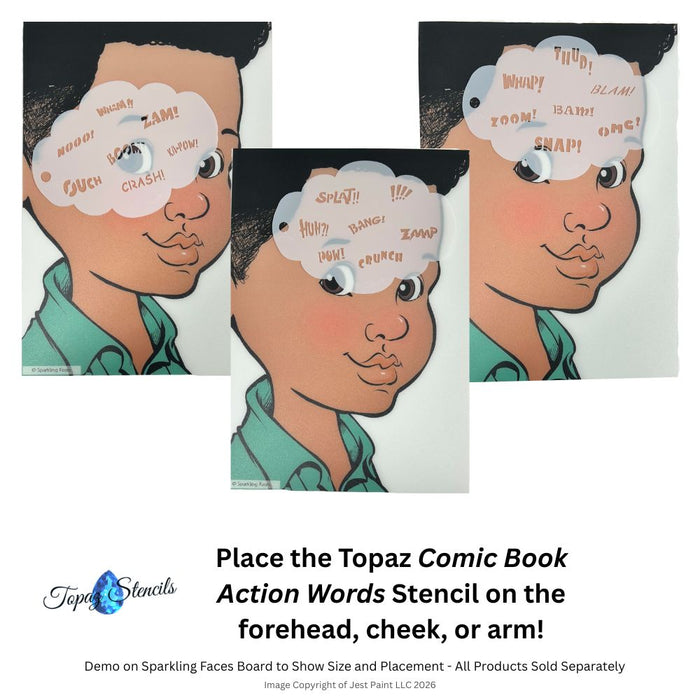 Topaz Stencils | Face Painting Stencil - BIG Comic Book Action Words 3pc Set -  (01779)