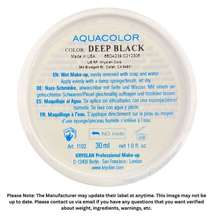 Kryolan Face Paint  Aquacolor - NEW Deep Black - 30ml