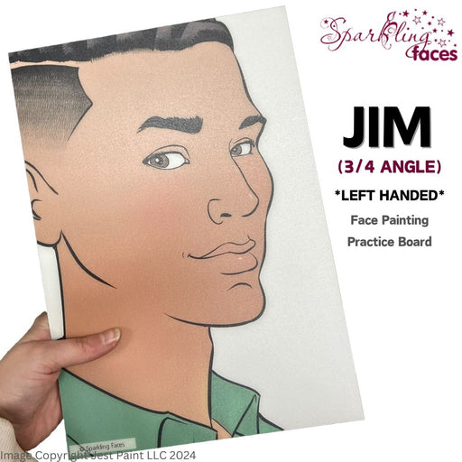 Sparkling Faces | Adult Face Painting Practice Board - NEW 3/4 Angle - Jim   (Left Handed Artists)