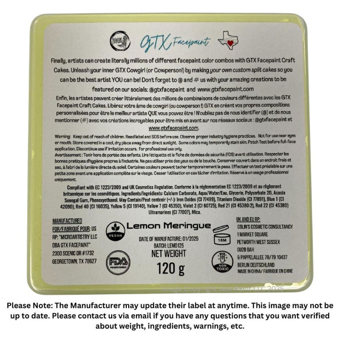 GTX Face Paint | Crafting Cake - Regular Lemon Meringue Yellow  120gr