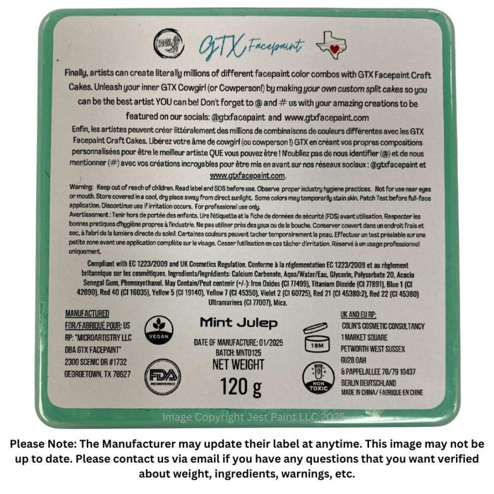 GTX Face Paint | Crafting Cake - Regular Mint Julep Green  120gr