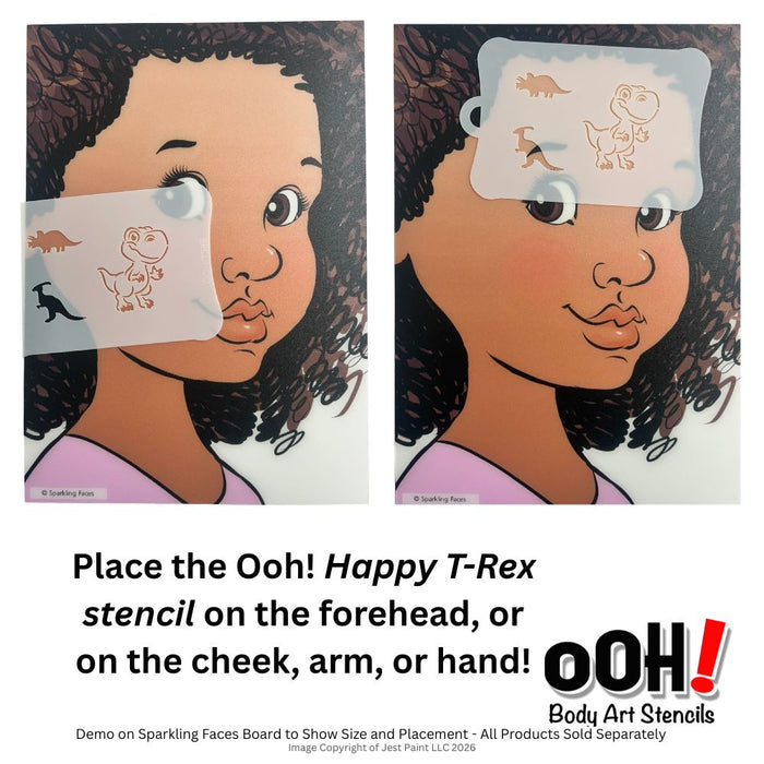 Ooh! Face Painting Stencil  | 2pc Set - Happy T-Rex and More! (T38)