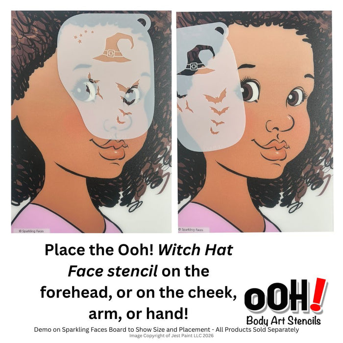 Ooh! Face Painting Stencil | Witch Hat Face Stencil - with Bats and Stars (F12)