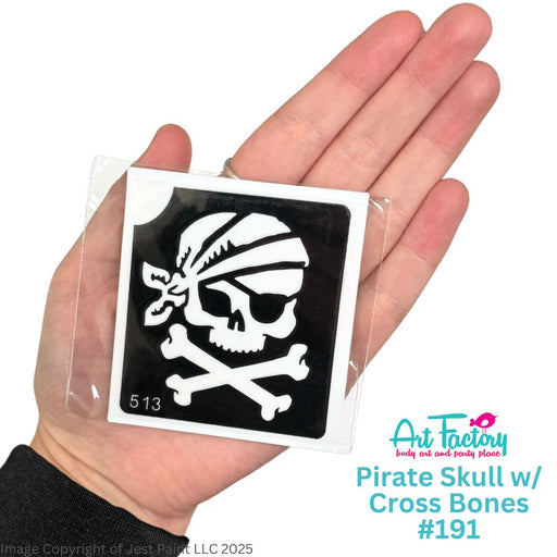Art Factory | Glitter Tattoo Stencil - (513) Pirate Skull w/ Cross Bones - 5 Pack - #191
