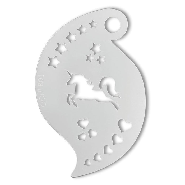 Ooh! Face Painting Stencil | Unicorn Storm with Hearts and Stars (R01)