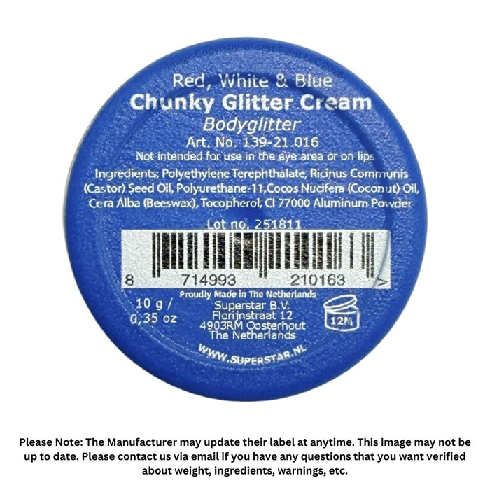 Superstar | Chunky Glitter Cream - Red, White and Blue (10gr Jar)