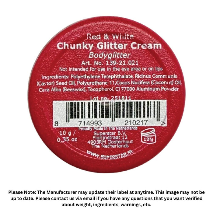Superstar | Chunky Glitter Cream - Red and White (10gr Jar)
