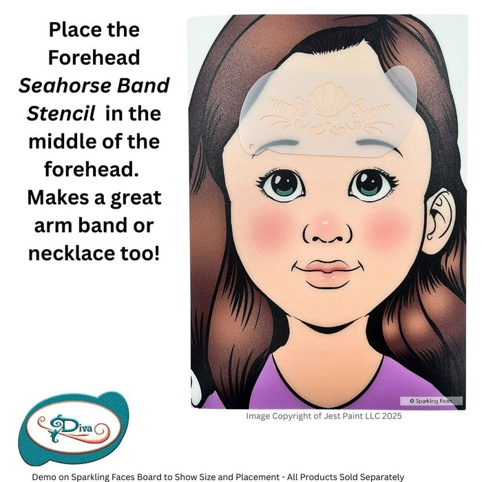Diva Stencils | Face Painting Stencil | Forehead Seahorse Band (00476)