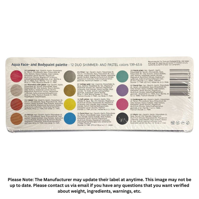 Superstar Face Paint | Aqua Face and Body Painting Palette - 12 Duo SHIMMER and PASTEL Colours - While Supplies Last!